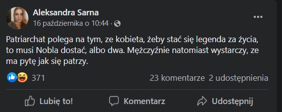 Aleksandra Sarna o patriarchacie