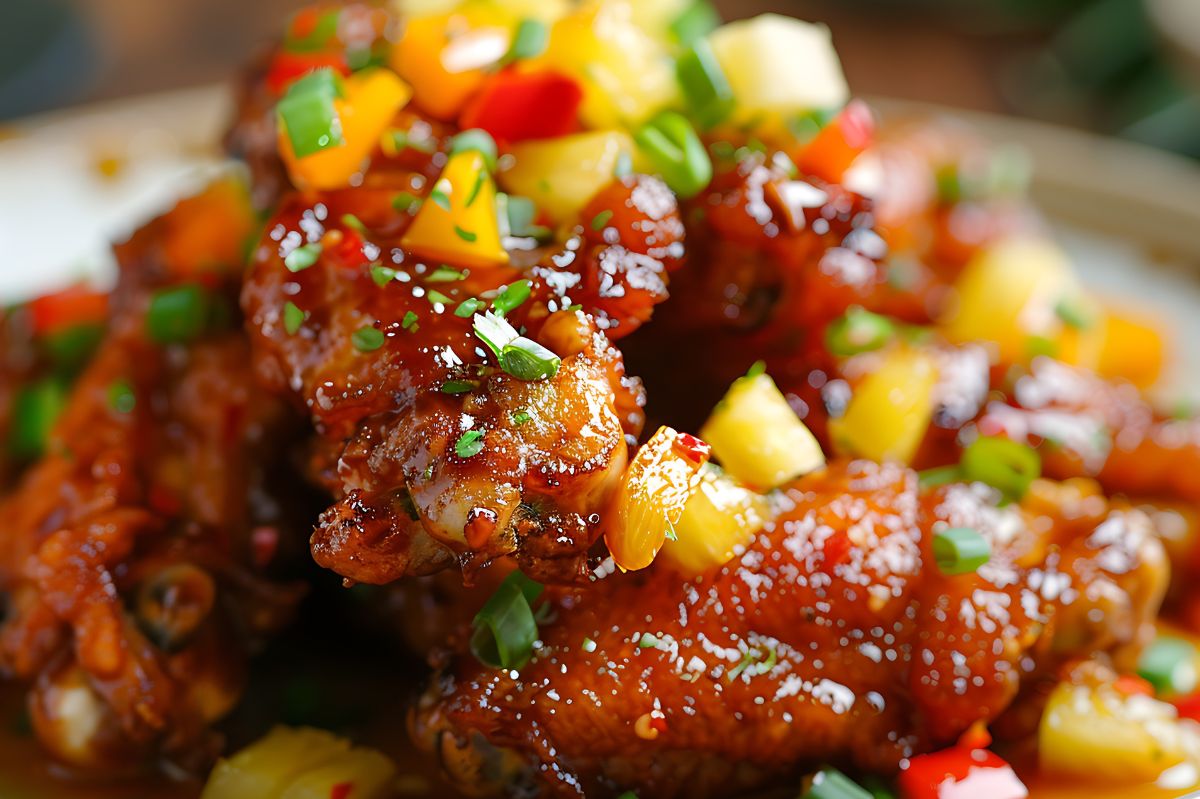 Juicy chicken in sweet and sour sauce.