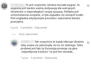 Eurowizja 2022. Komentarze na Instagramie