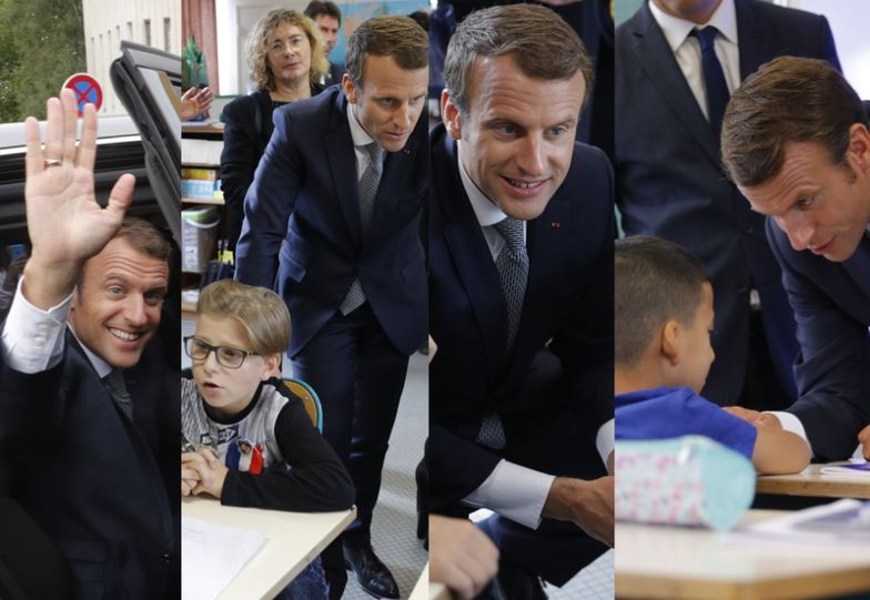 Emmanuel Macron odwiedził uczniów w szkole podstawowej we wschodniej Francji