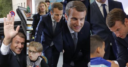 Emmanuel Macron zabawia dzieci podczas ich pierwszej lekcji w szkole (ZDJĘCIA)
