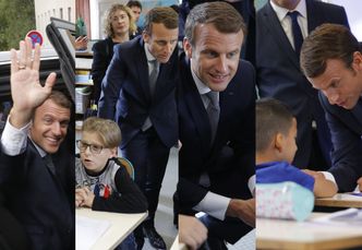 Emmanuel Macron zabawia dzieci podczas ich pierwszej lekcji w szkole (ZDJĘCIA)