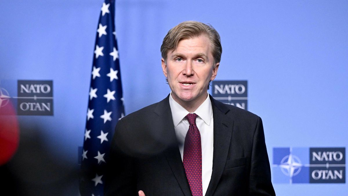 TemporaryUnder Secretary of War for Policy, Elbridge Colby addresses a speech as part of a meeting of NATO Ministers of Defence Summit at the NATO headquarters in Brussels on February 12, 2026. (Photo by JOHN THYS / AFP)JOHN THYS