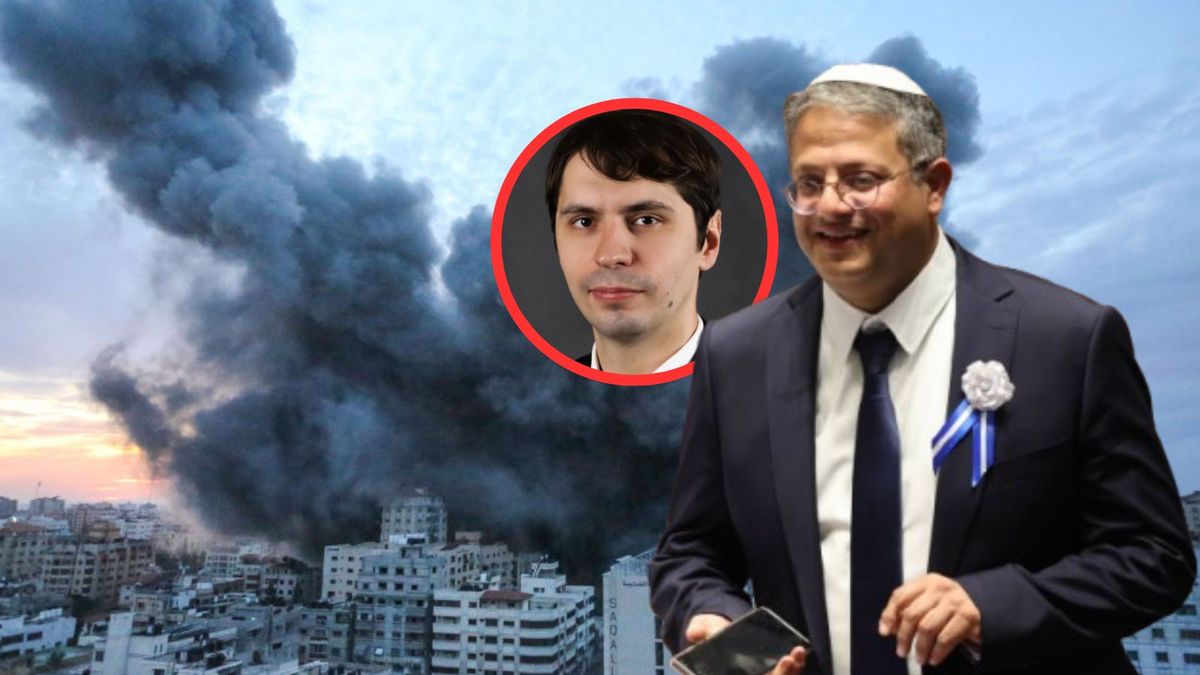 Michał Wojnarowicz, Itamar Ben Gwir. W tle Gaza z 7.10.2023 r.