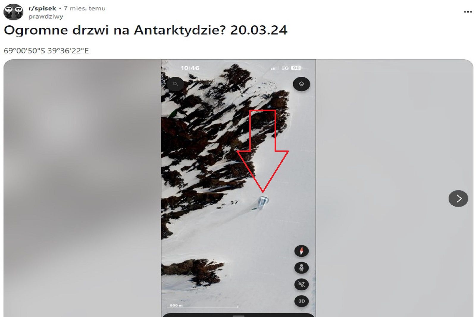 Użytkownik Reddita znalazł "drzwi" na Antarktydzie.