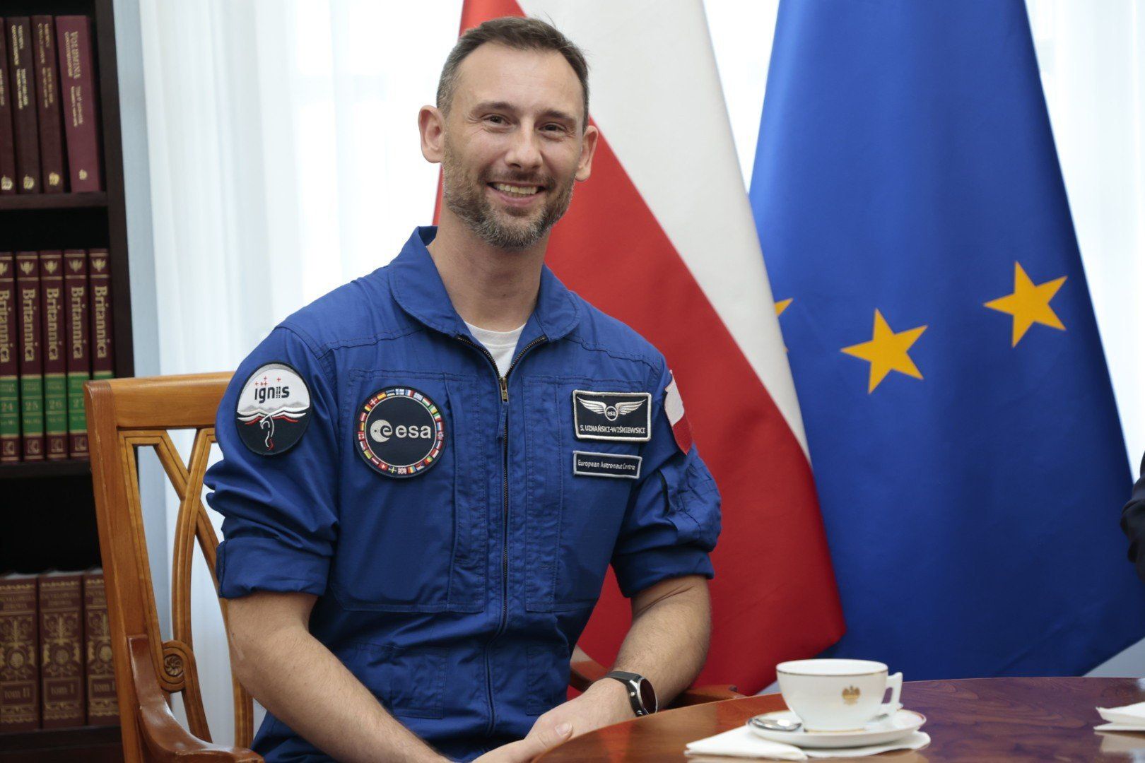 Polski kosmonauta Sławosz Uznański-Wiśniewski z wizytą w Kancelarii Premiera i na spotkaniu z premierem Donaldem Tuskiem 24 lipca 2025 r.