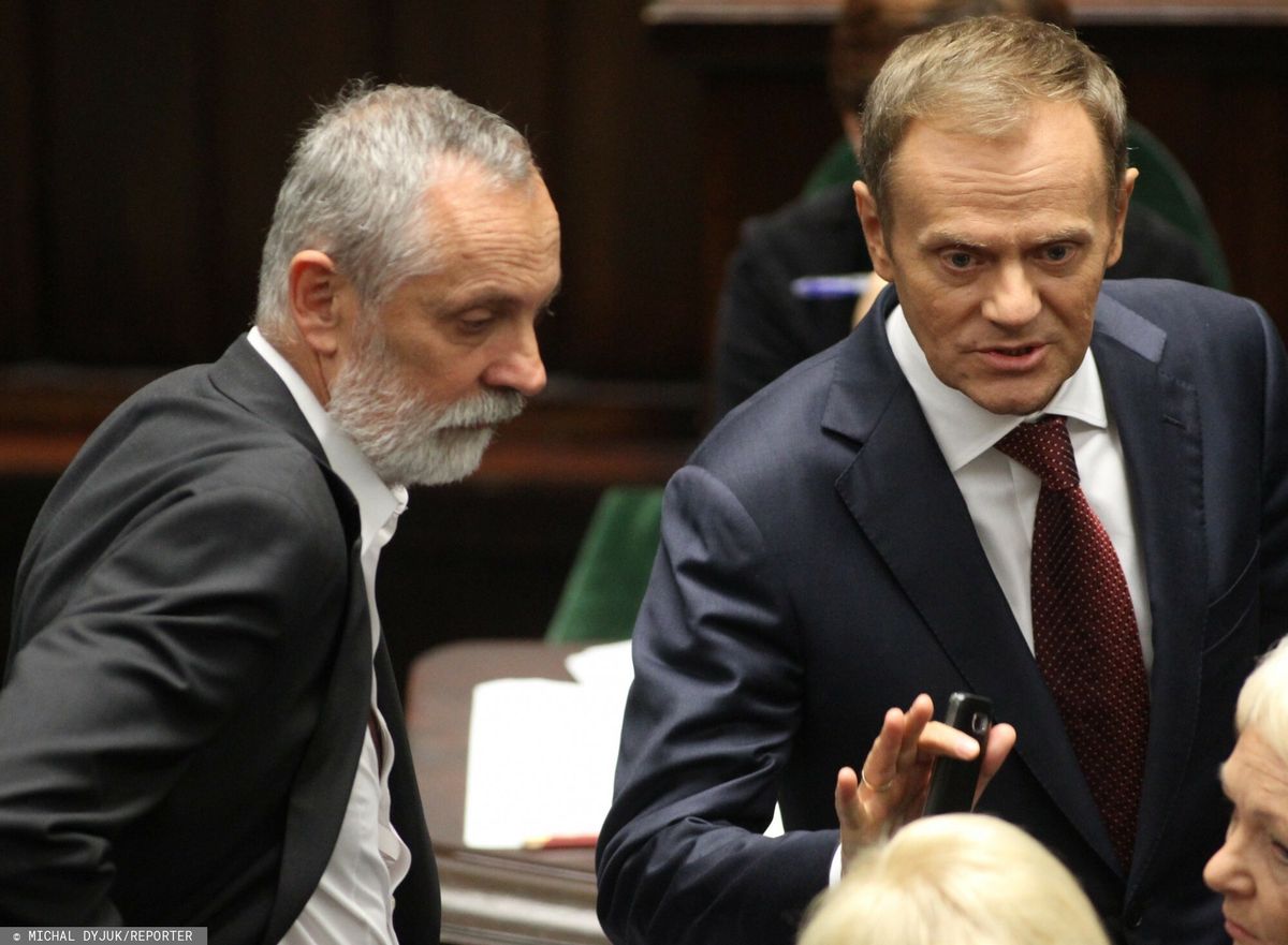 Rafał Grupiński (p.o. szefa klubu KO) i Donald Tusk (szef PO)