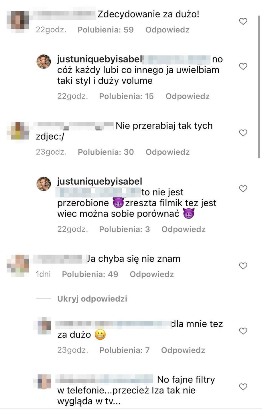 Komentarze na temat fryzury Izabeli Macudzińskiej