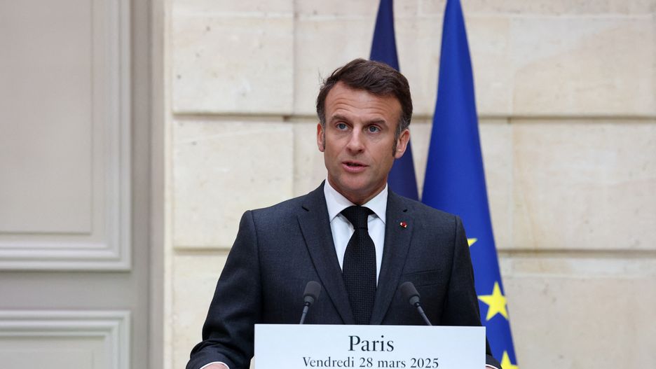 French President Emmanuel Macron holds a joint press conference with the Lebanese president following their meeting at the Elysee Palace in Paris, France, 28 March 2025. EPA/SARAH MEYSSONNIER / POOL MAXPPP OUT Dostawca: PAP/EPA.