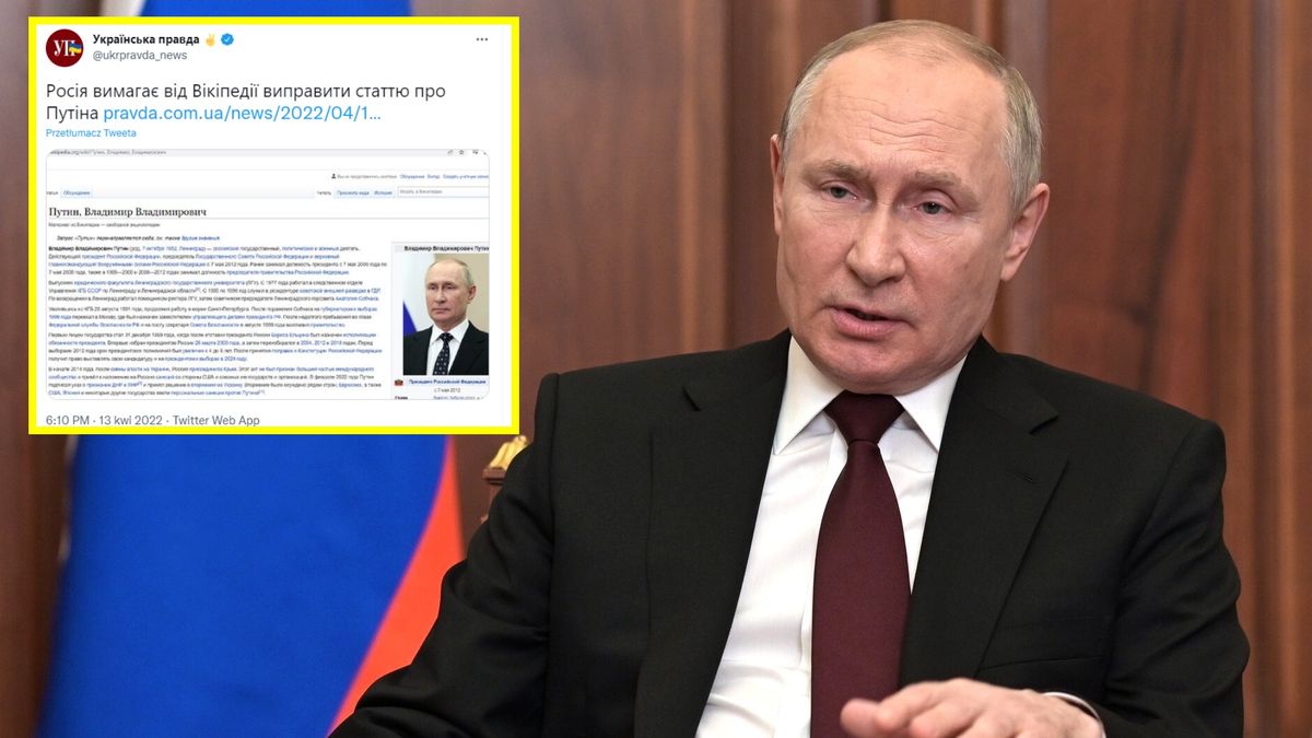 Roskomnadzor żąda od Wikipedii poprawek w artykule o Władimirze Putinie 