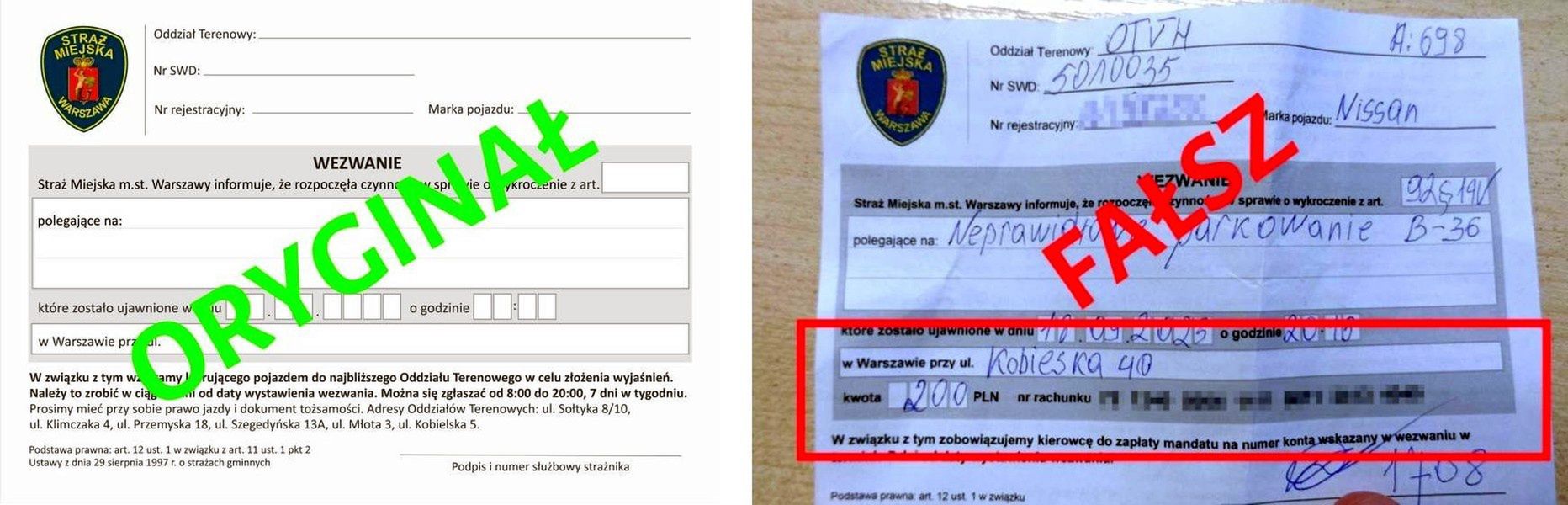 Oryginalny i fałszywy mandat 