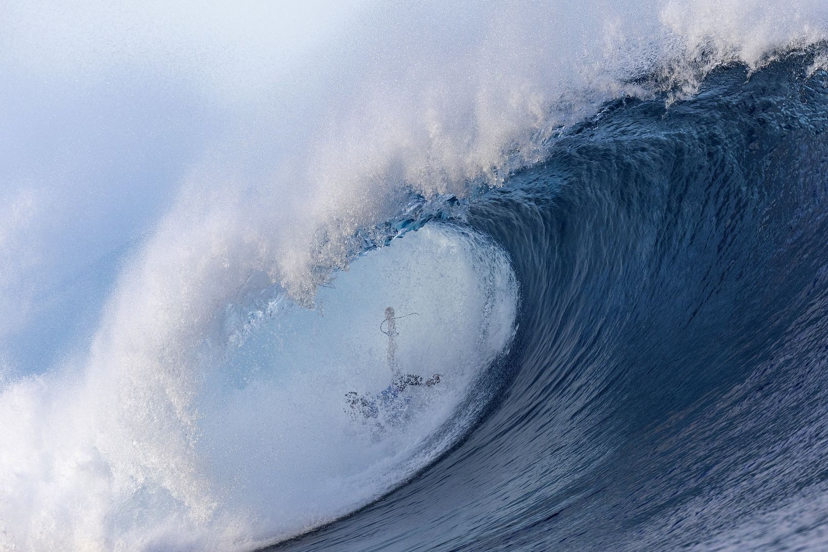TEAHUPO'O, FRENCH POLYNESIA - JULY 29: Jordy Smith of Team South Africa falls during round three of surfing on day three of the Olympic Games Paris 2024 at  on July 29, 2024 in Teahupo'o, French Polynesia. (Photo by Sean M. Haffey/Getty Images)