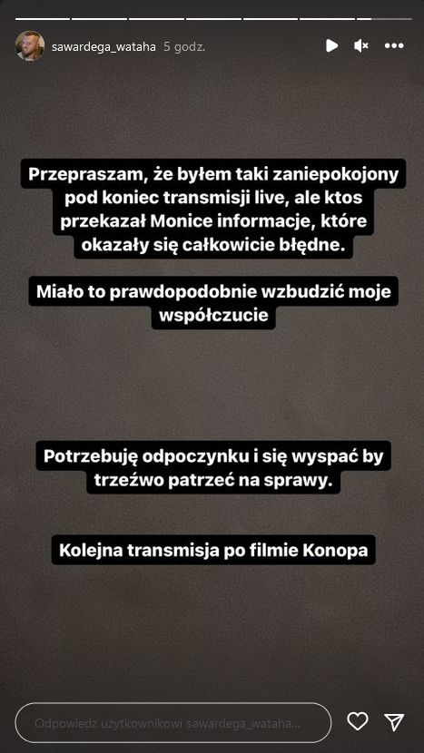 Sylwester Wardęga komentuje niepokojący incydent podczas transmisji na żywo