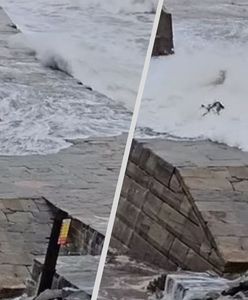 Selfie ważniejsze od życia. Turystka próbuje zrobić sobie selfie w środku burzy Ciaran