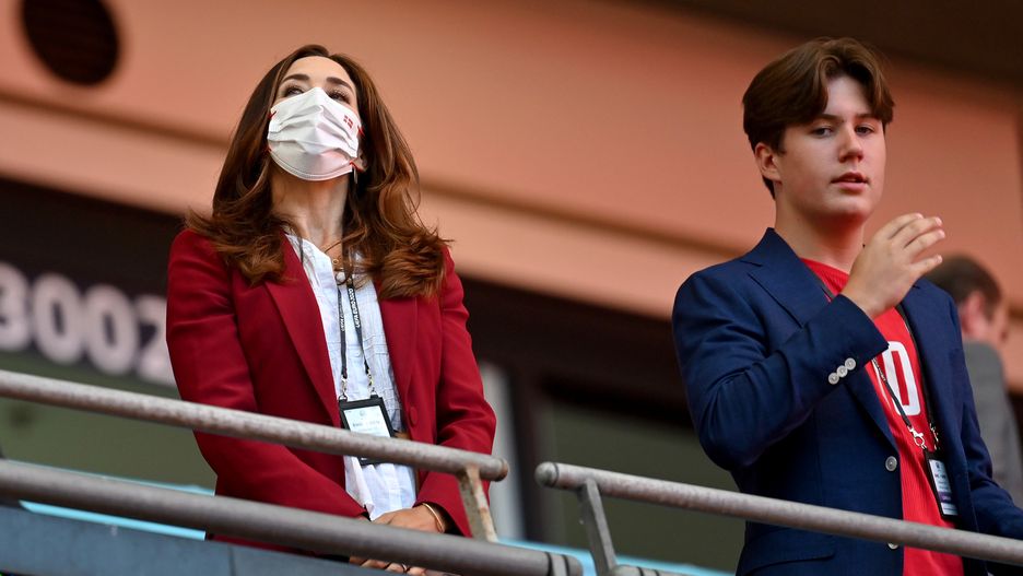 England v Denmark  - UEFA Euro 2020: Semi-finalLONDON, ENGLAND - JULY 07: Mary Elizabeth, Crown Princess of Denmark and Christian Valdemar, Prince of Denmark look on prior to the UEFA Euro 2020 Championship Semi-final match between England and Denmark at Wembley Stadium on July 07, 2021 in London, England. (Photo by Justin Tallis - Pool/Getty Images)Justin Tallis - Pool