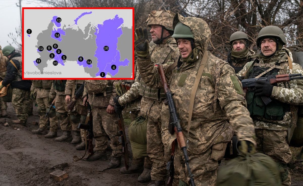 Rosjanie nie wytrzymują. Kilkanaście nagrań od skarżących się żołnierzy. Na fot. mapa jednostek skąd pochodzą skargi