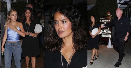 Elegancka Salma Hayek maszeruje na kolację z mężem i wyrośniętą córką (ZDJĘCIA)