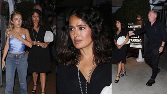 Elegancka Salma Hayek maszeruje na kolację z mężem i wyrośniętą córką (ZDJĘCIA)