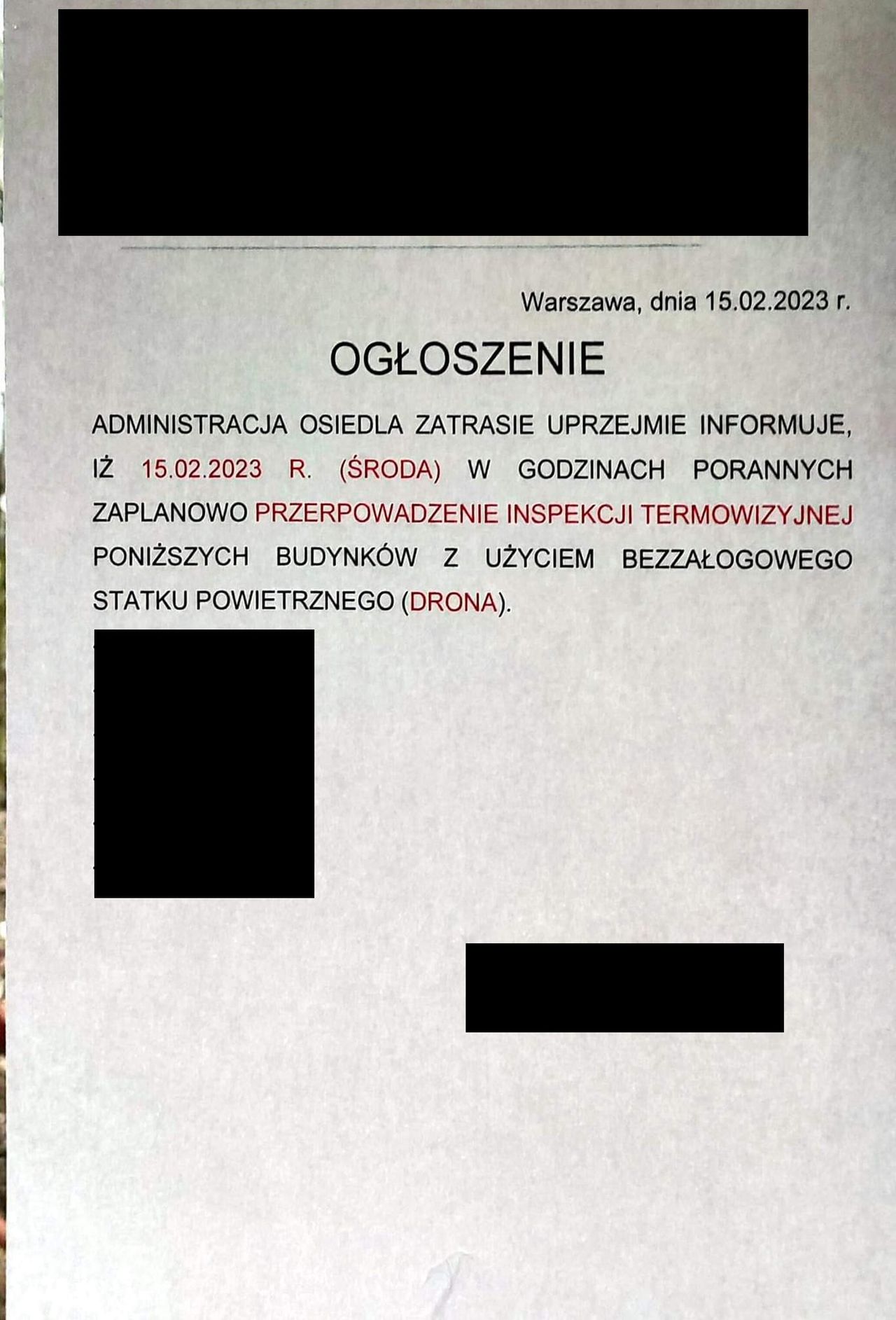 Ogłoszenie o inspekcji termowizyjnej