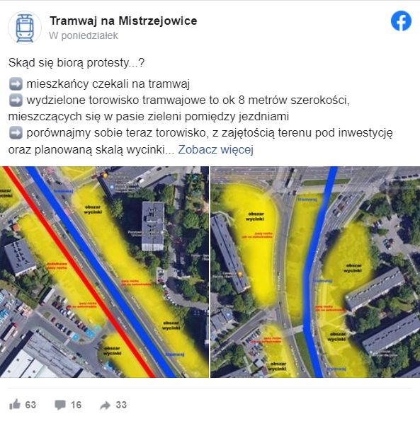 Tramwaj zajmie obszar zaznaczony na niebiesko.