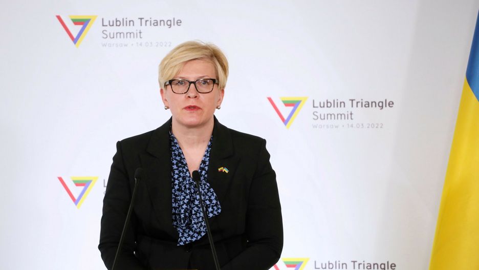 Spotkanie Szef�w Rz?d�w Pa?stw Tr�jk?ta Lubelskiego
Fot. Wojciech Olkusnik/East News, Warszawa, 14.03.2022. Zamek Krolewski. Spotkanie Szefow Rzadow Panstw Trojkata Lubelskiego. Tematem rozmow jest wsparcie dla Ukrainy w w zwiazku z inwazja rosyjska. Wypodziedz dla mediow.
N/z: premier Litwy Ingrida Simonyte
Wojciech Olkusnik