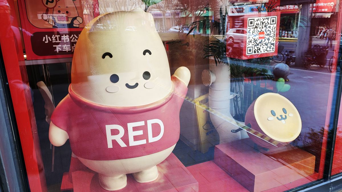 SHANGHAI, CHINA - JANUARY 14, 2025 - Photo taken on January 14, 2025 shows the mascot Cultural and creative Pavilion at the headquarters of Chinese social consumption sharing APP Little Red Book  (also known as RedNotes or Xiaohongshu) in Shanghai, China. (Photo credit should read CFOTO/Future Publishing via Getty Images)