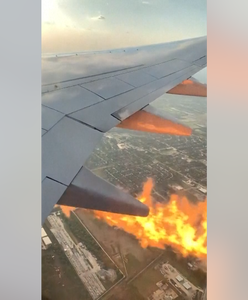 Pożar silnika w samolocie. Pasażer chwycił za telefon i wszystko nagrał