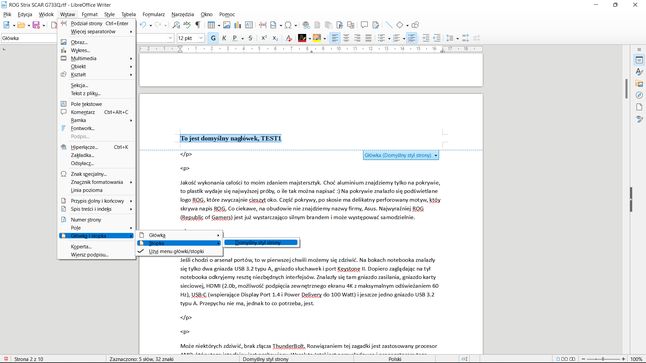 LibreOffice Writer: dodajemy stopkę