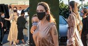 Zamaskowana Angelina Jolie z SZÓSTKĄ POCIECH maszeruje na sushi do modnej knajpki w Malibu (ZDJĘCIA)