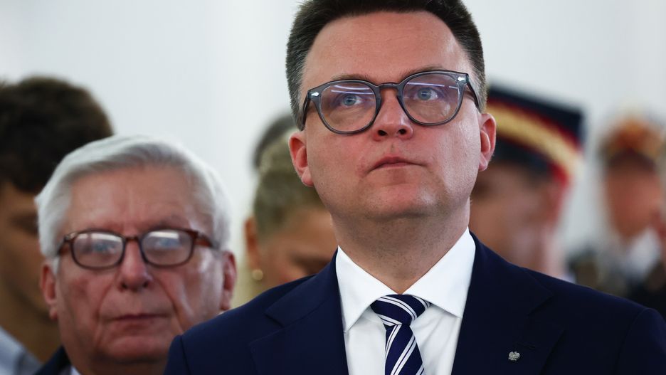 Polish Marshal of Parliament Szymon Holownia during the Polish Parliament session in Warsaw, Poland on October 16, 2024. (Photo by Jakub Porzycki/NurPhoto via Getty Images)