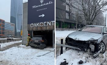 Mercedes wjechał do sklepu. Groźne zderzenie w Warszawie