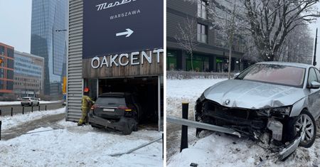 Mercedes wjechał do sklepu. Groźne zderzenie w Warszawie