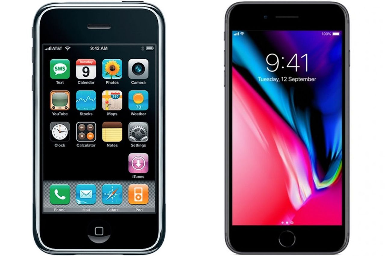 iPhone (2007) i iPhone 8 (2017) wizualnie niewiele się od siebie różnią