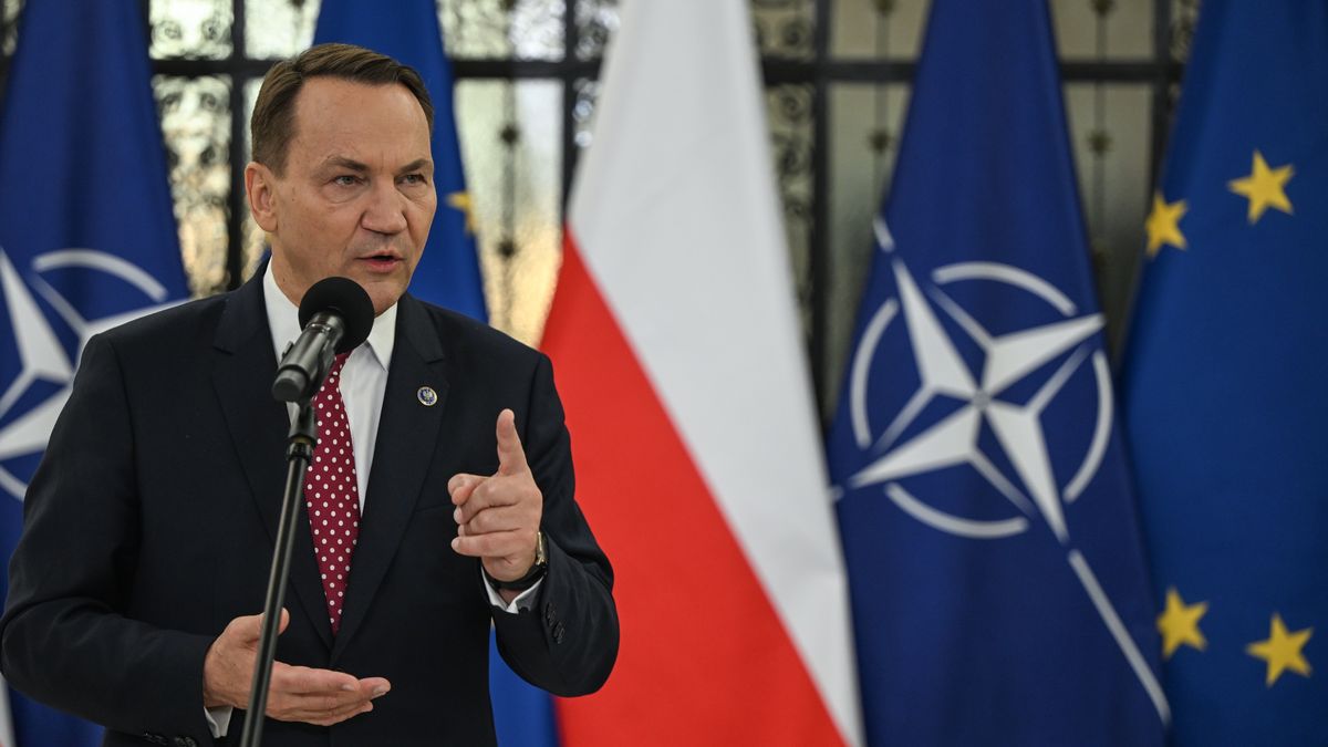 WARSAW, POLAND â" FEBRUARY 26:  Polish Foreign Minister Radoslaw Sikorski speaks during a press conference inside the Polish Parliament (Sejm) following his address on the nation's foreign policy tasks for 2026, in Warsaw, Mazovian Voivodeship, Poland, on February 26, 2026. (Photo by Artur Widak/Anadolu via Getty Images)