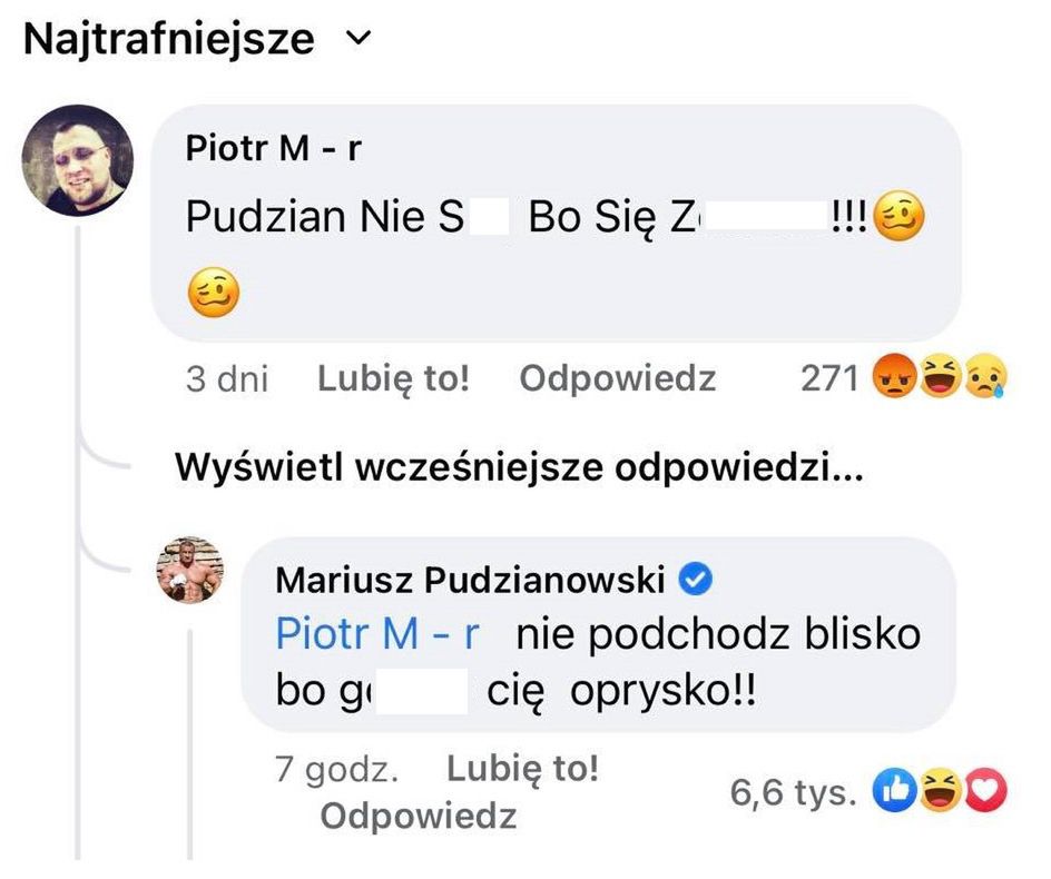 Komentarz Pudzianowskiego na Facebooku