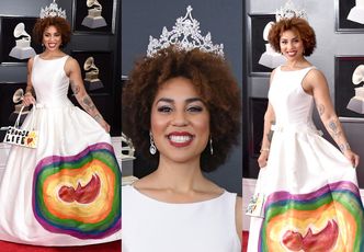 Piosenkarka Joy Villa pojawiła się na Grammy w "antyaborcyjnej" sukience...