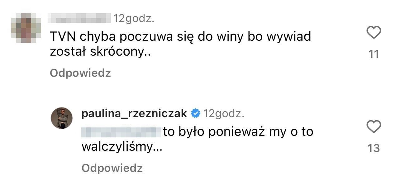 Komentarze pod postem Pauliny Rzeźniczak