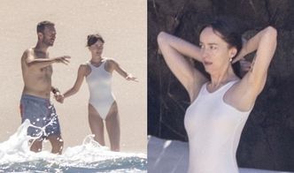 RZADKI WIDOK: Dakota Johnson i Chris Martin odpoczywają na plaży w Puerto Vallarta (ZDJĘCIA)