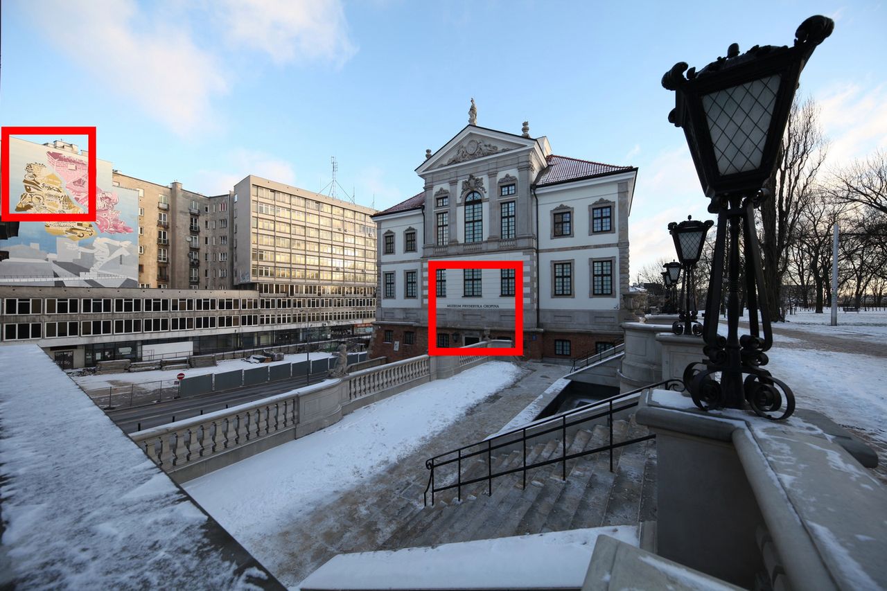 Kadr do testu szczegółowości obrazu, ogniskowa 12 mm. Wycinki poniżej.