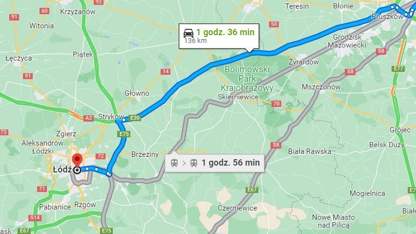 Przykładowa trasa w Google Maps