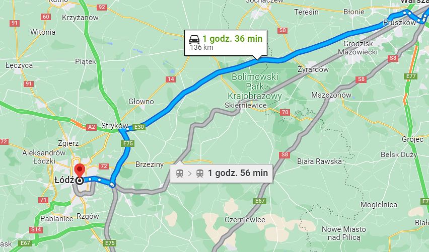 Przykładowa trasa w Google Maps