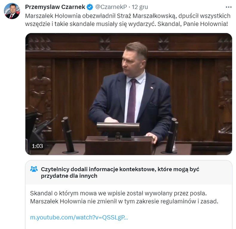 Czarnek narzekał na Hołownię