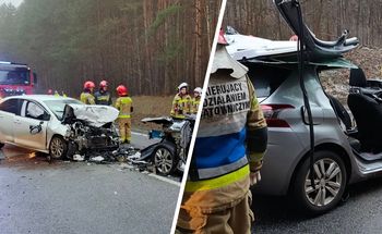 Groźny wypadek w Świętokrzyskiem. Ranni uwięzieni we wraku