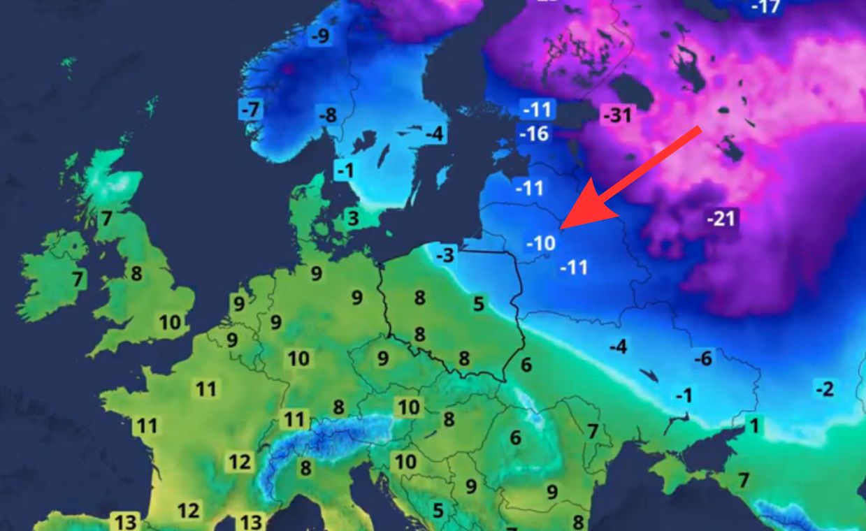 Prognoza numeryczna temperatury w środę o godzinie 16