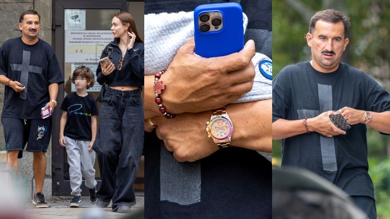 Michał Koterski sfotografowany z Marcelą Leszczak i synem