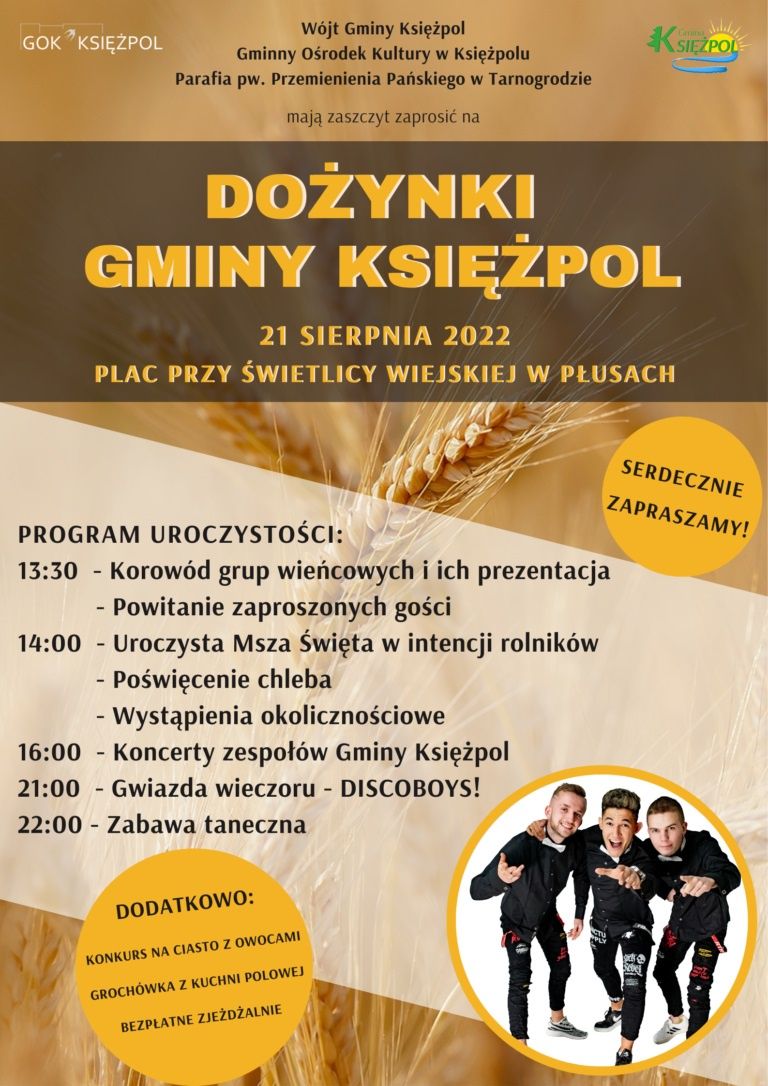 Dożynki Gminy Księżpol w Płusach 2022 - program