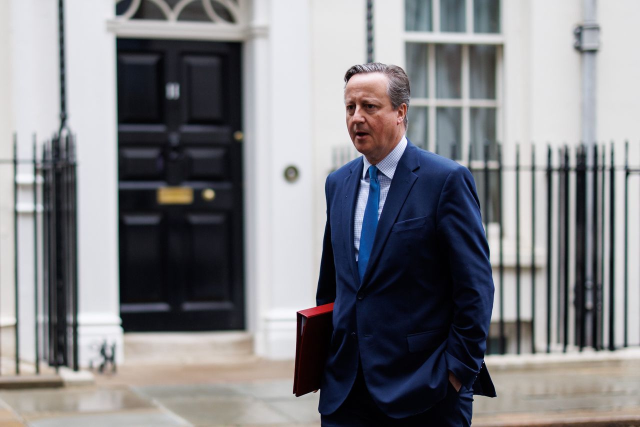 British Foreign Secretary and former prime minister, David Cameron, leaves Downing Street following a cabinet meeting of the British government in London, Britain, 14 May 2024. EPA/TOLGA AKMEN 