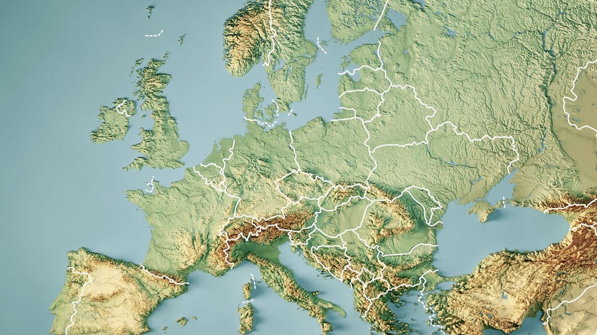 Western Europe 3D Render Topographic Map Color Border3D Render of a Topographic Map of Europe including country borders. Lambert Conformal Conic Projection.All source data is in the public domain.Color texture, water and borders: Made with Natural Earth. http://www.naturalearthdata.com/downloads/10m-raster-data/10m-cross-blend-hypso/http://www.naturalearthdata.com/downloads/10m-physical-vectors/https://www.naturalearthdata.com/downloads/50m-cultural-vectors/Relief texture: GMTED 2010 data courtesy of USGS. URL of source image:https://topotools.cr.usgs.gov/gmted_viewer/viewer.htmFrankRamspott3d render