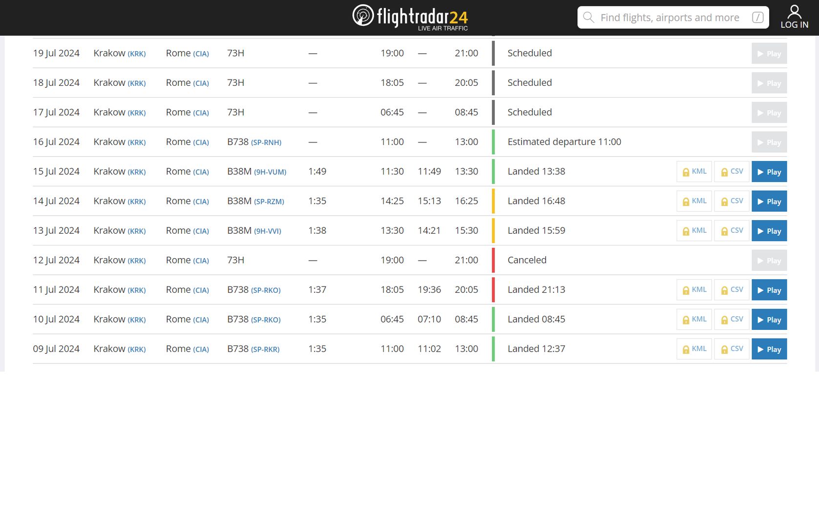 Lot Ryanair FR 83 z 12 lipca br. z Krakowa do Rzymu  został odwołany