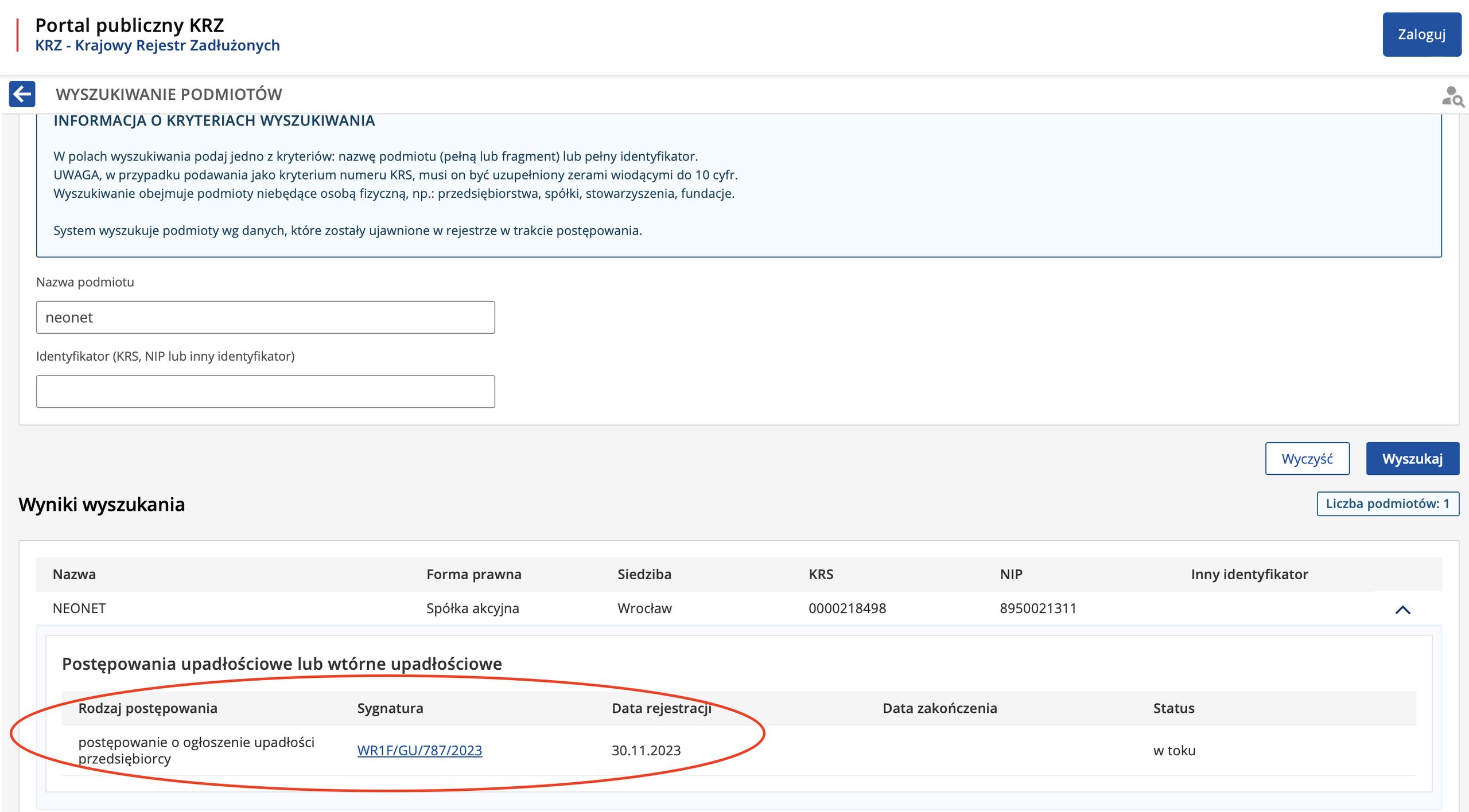 Wpis dotyczący sieci Neonet w KRZ